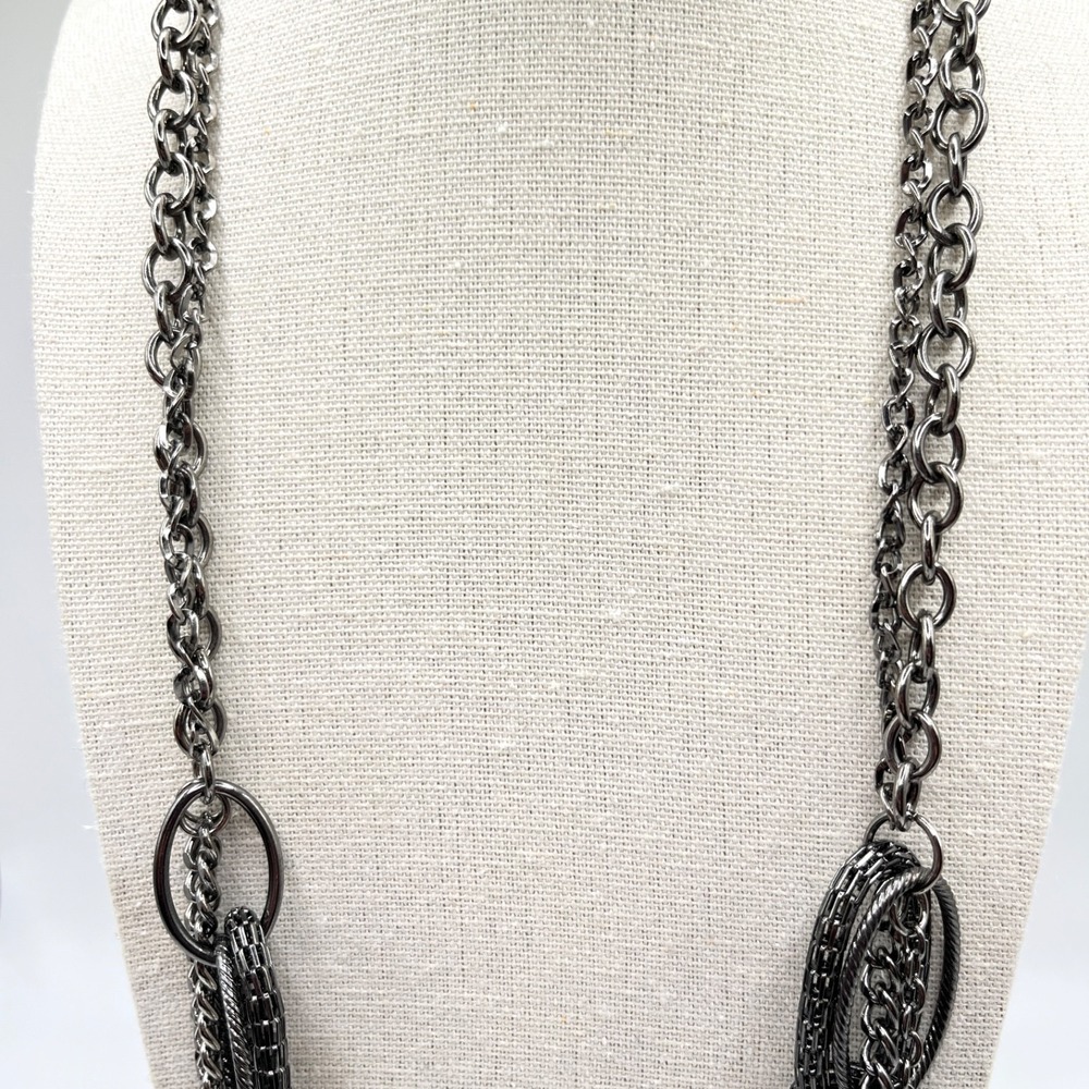 Premier Designs Gunmetal Multilayer Chain Necklace with Intricate Oval Links 36" - Picture 4 of 14